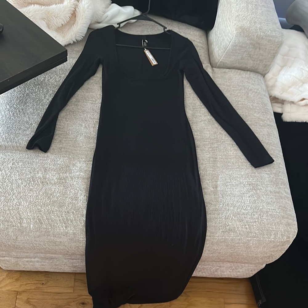 Skims Soft Lounge Black Long Sleeve Dress